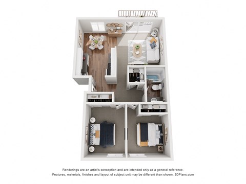 Floor plan for 2 beds, 1 bath, 875 sqft